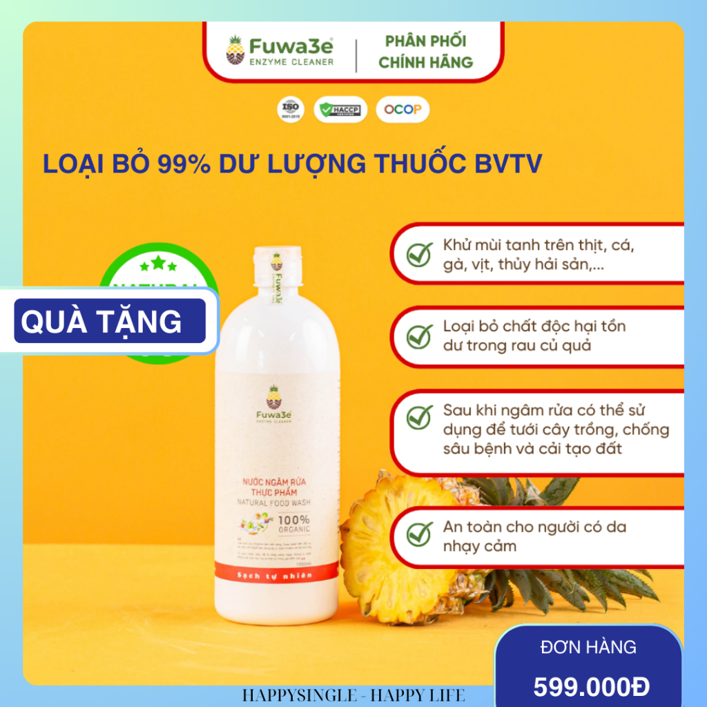 Nước ngâm rau củ quả Fuwa3e organic sinh học làm sạch thực phẩm 100% Enzyme từ dứa