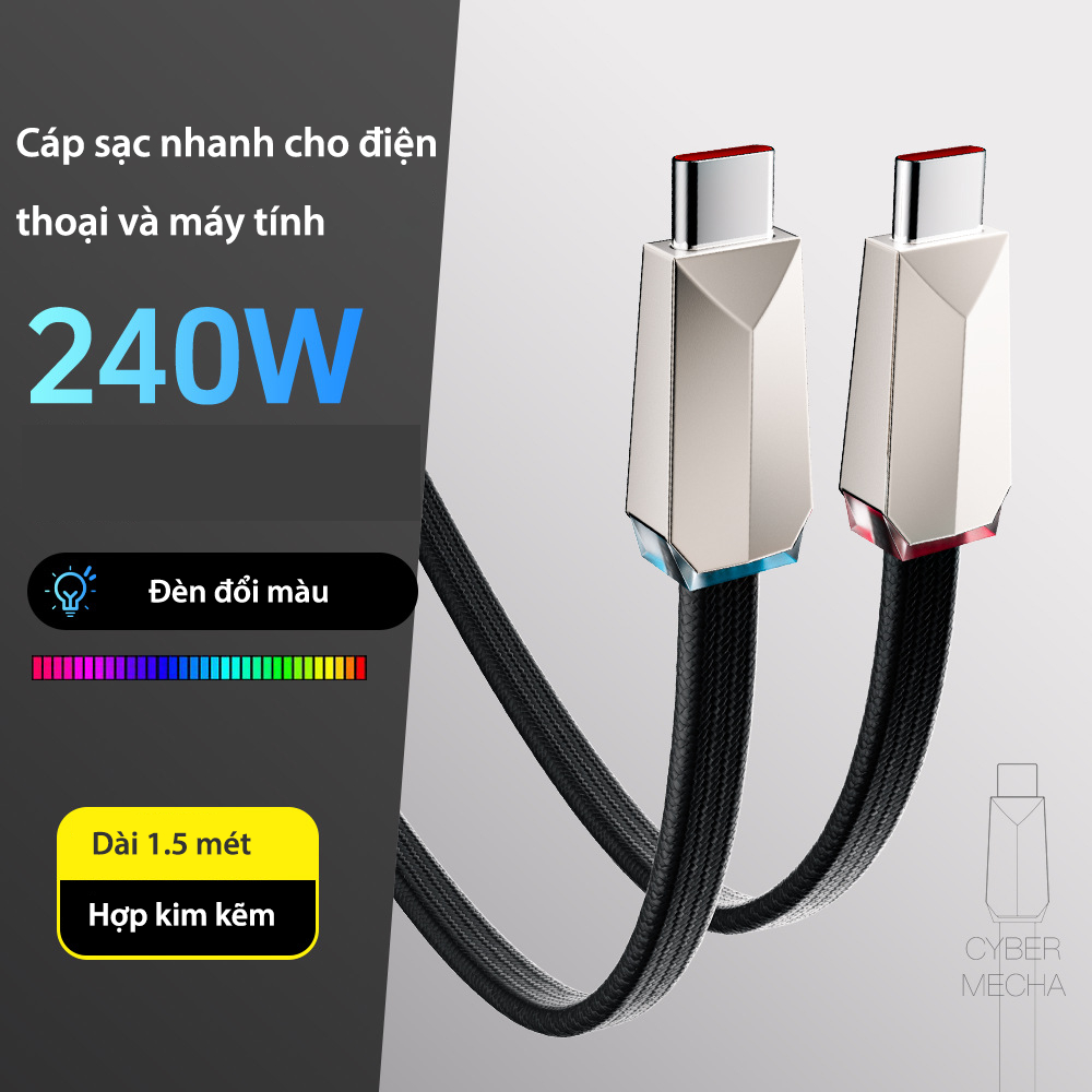[Basemo] Cáp sạc nhanh 240W PD, đèn báo nhiều màu, truyền dữ liệu 480mbps, giao diện hợp kim kẽm sạc nhanh