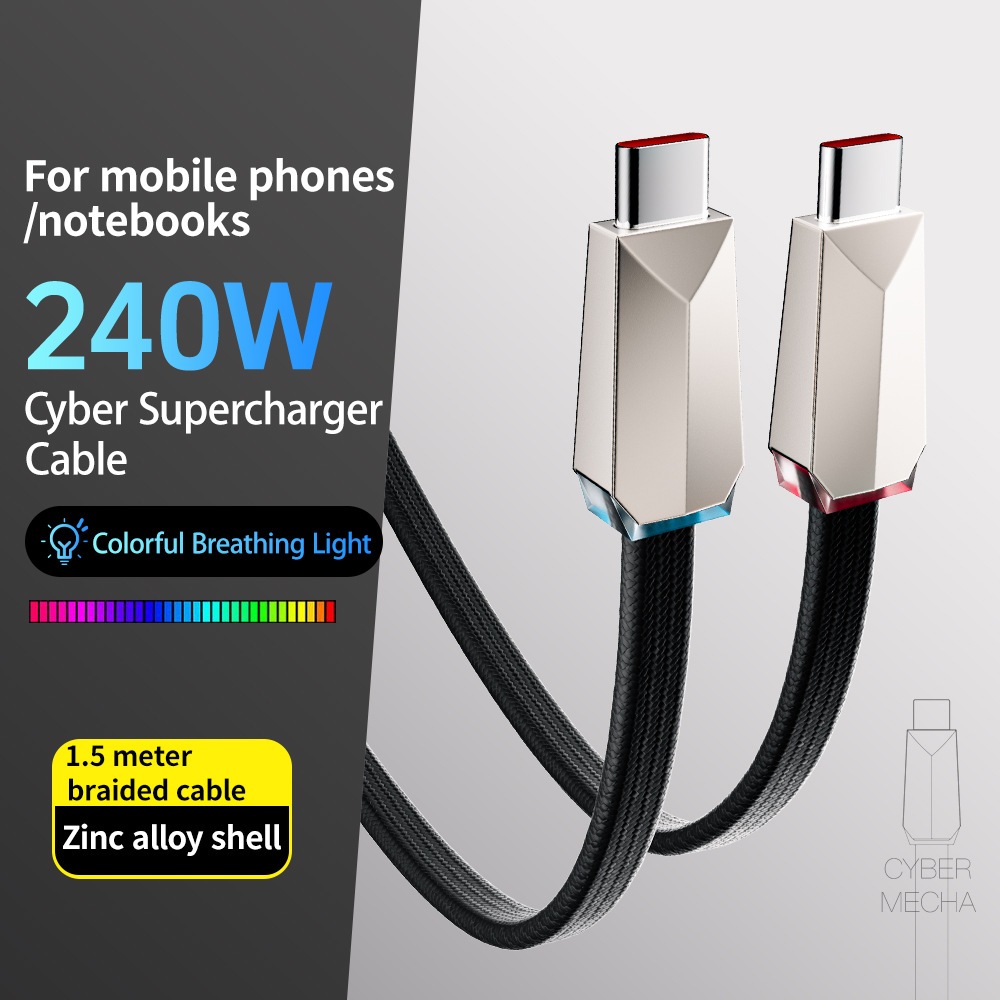 [Basemo] Cáp sạc nhanh 240W PD, đèn báo nhiều màu, truyền dữ liệu 480mbps, giao diện hợp kim kẽm sạc nhanh