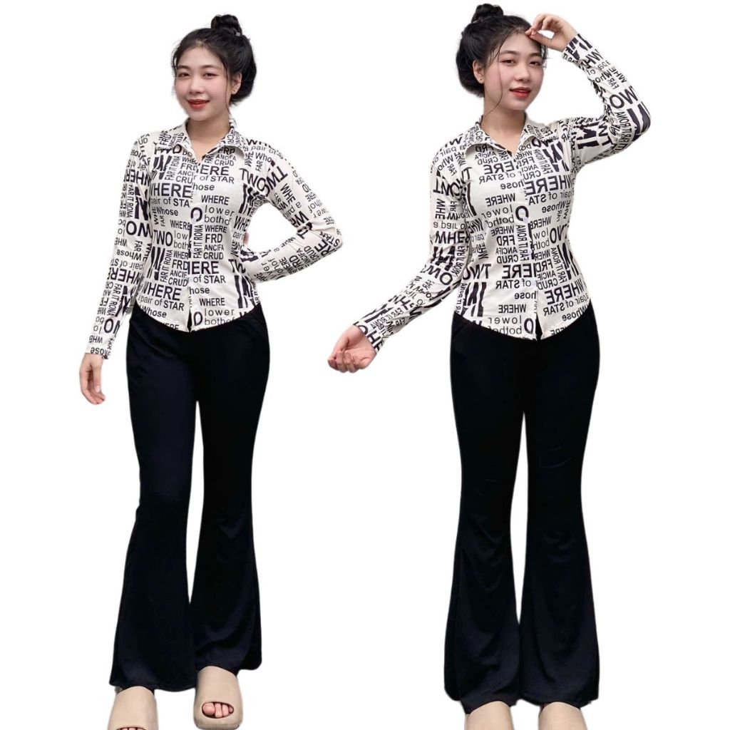 Đồ bộ nữ mặc nhà quần ống loe nữ cạp cao bigsize ESHOP set bộ loe xinh tay dài ủ kem đồ bộ mặc nhà dễ thương MS902