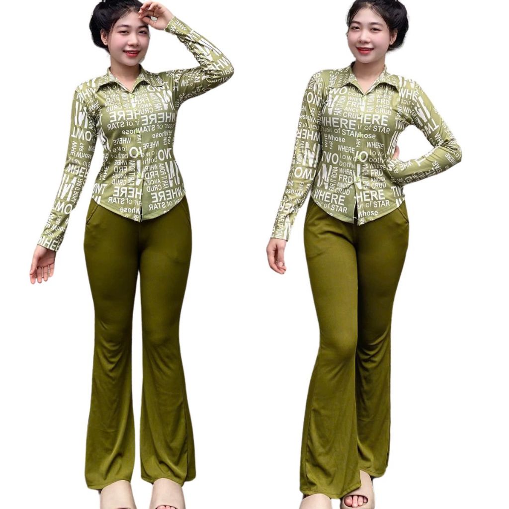 Đồ bộ nữ mặc nhà quần ống loe nữ cạp cao bigsize ESHOP set bộ loe xinh tay dài ủ kem đồ bộ mặc nhà dễ thương MS902