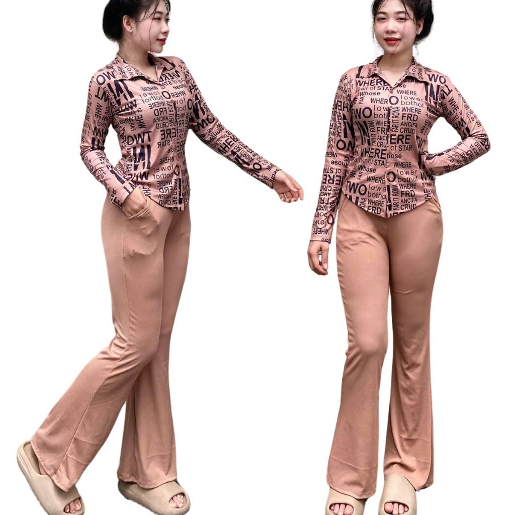 Đồ bộ nữ mặc nhà quần ống loe nữ cạp cao bigsize ESHOP set bộ loe xinh tay dài ủ kem đồ bộ mặc nhà dễ thương MS902