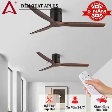 Quạt trần gỗ 3 cánh Aplus lõi đồng cao cấp-Động cơ DC inverter phù hợp lắp phòng khách,phòng ngủ chung cư,trần nhà thấp