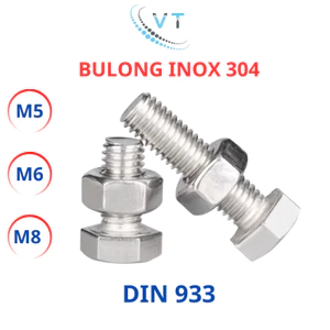 Set 10 bộ Bulong + tán Inox304 M5 - M6 - M8 dài từ 10mm - 150mm