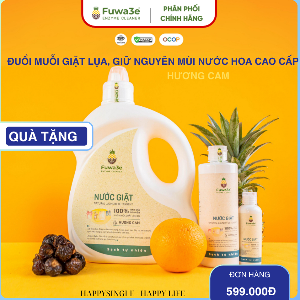 Nước giặt Fuwa3e organic từ Enzyme 100% tinh dầu đuổi muỗi 4L giặt quần áo đồ lót, an toàn bé ss