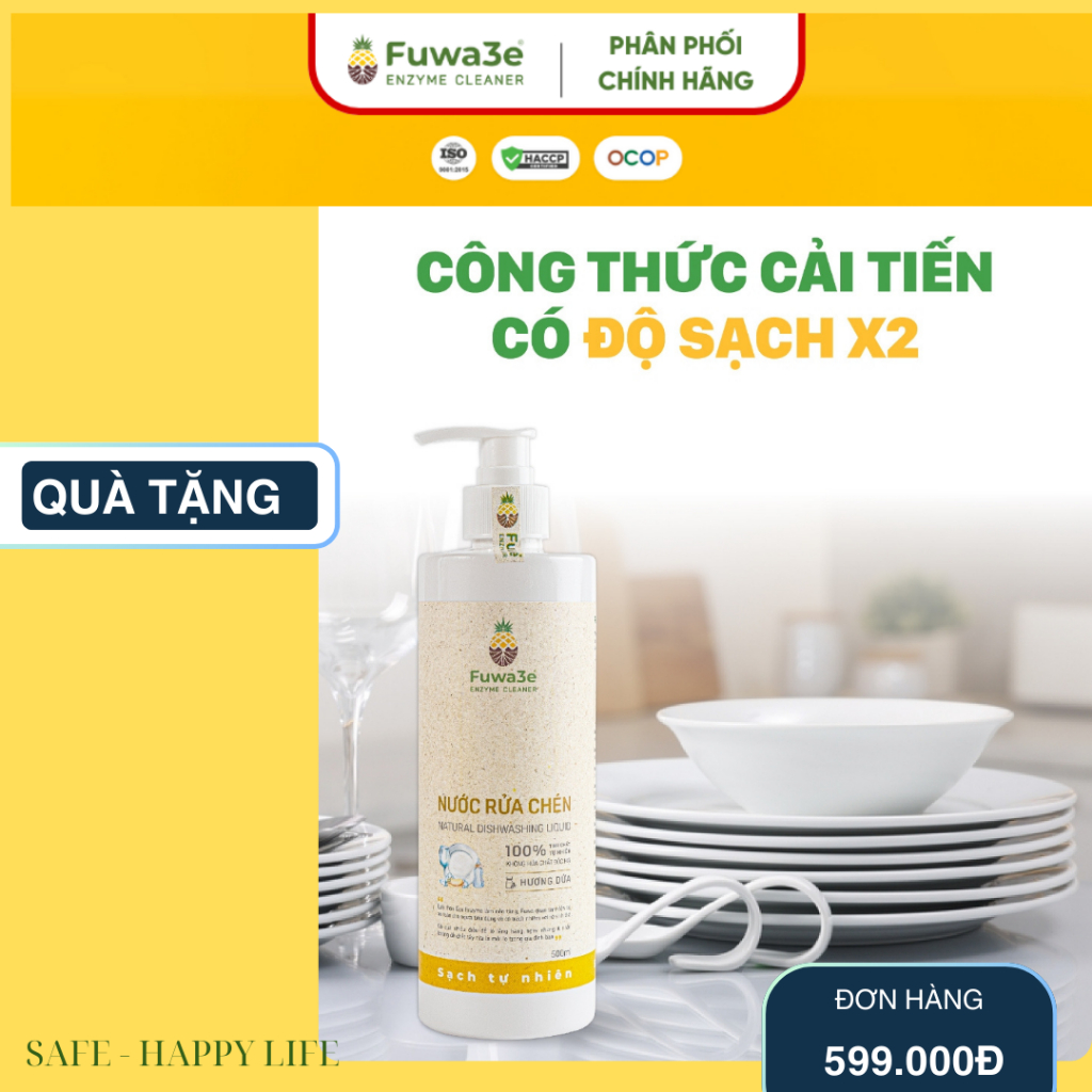 Nước rửa chén bát Fuwa3e hữu cơ Organic Enzyme enzyme an toàn cho bé, mẹ bầu và da nhạy cảm
