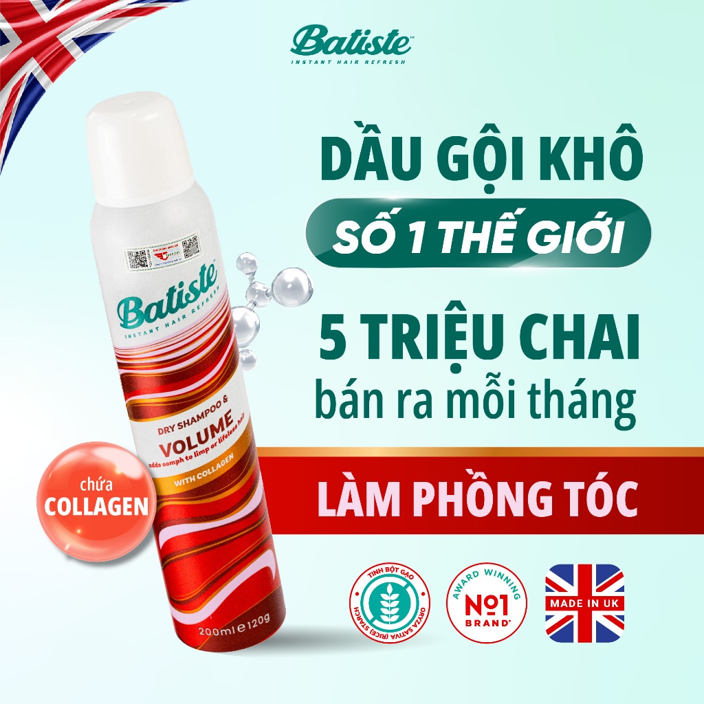 Ảnh Dầu Gội Khô Batiste Dry Shampoo VOLUME Giúp Làm Phồng Tóc 200ml 1