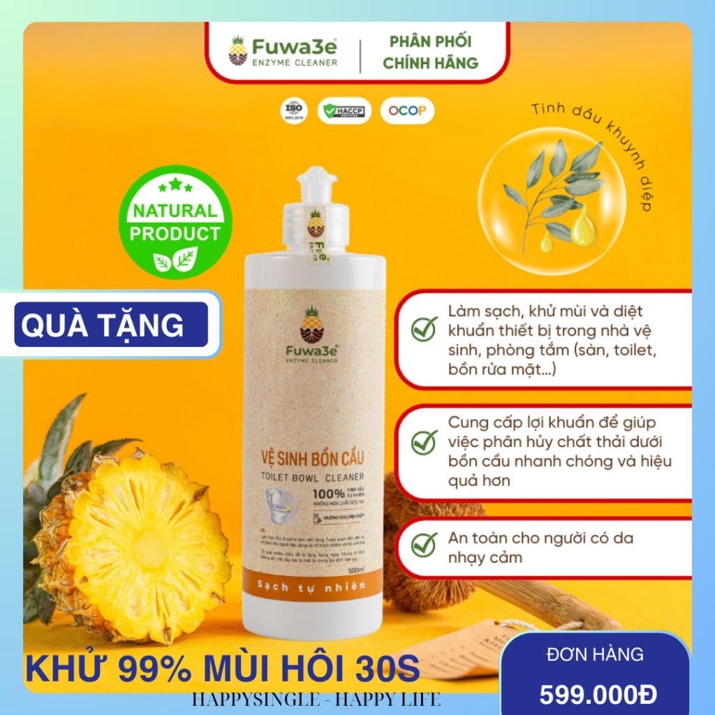 Nước tẩy bồn cầu Fuwa3e hữu cơ diệt khuẩn với tinh chất khuynh diệp 500ml