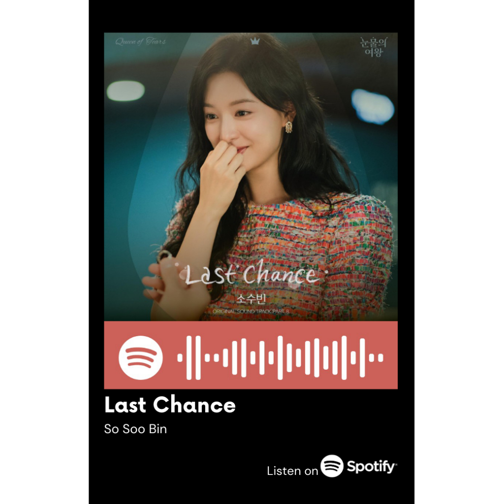 [Vui lòng đặt từ 2c]Thẻ Spotify bài hát phim Nữ hoàng nước mắt- Queen of Tears, diễn viên Kim Soo Hyun Kim Ji Won