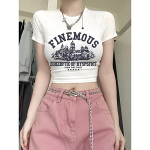 Áo croptop nữ finemous TUANLECLOTHING cổ tròn phong cách đường phố Nữ Women Thun Dáng Ngắn