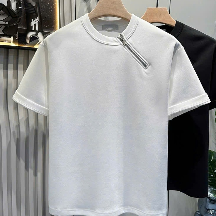 Áo Thun Nam BASIC Phối Zip Thời Trang, Chất Vải Cotton Co Giãn, Sang Trọng - SHINGHAI