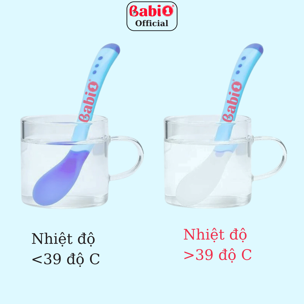 Thìa Ăn Dặm Báo Nóng BABIONE Dụng Cụ Ăn Dặm Cho Bé Silicon Cảm Biến Nhiệt Set 3 Thìa 3 Màu