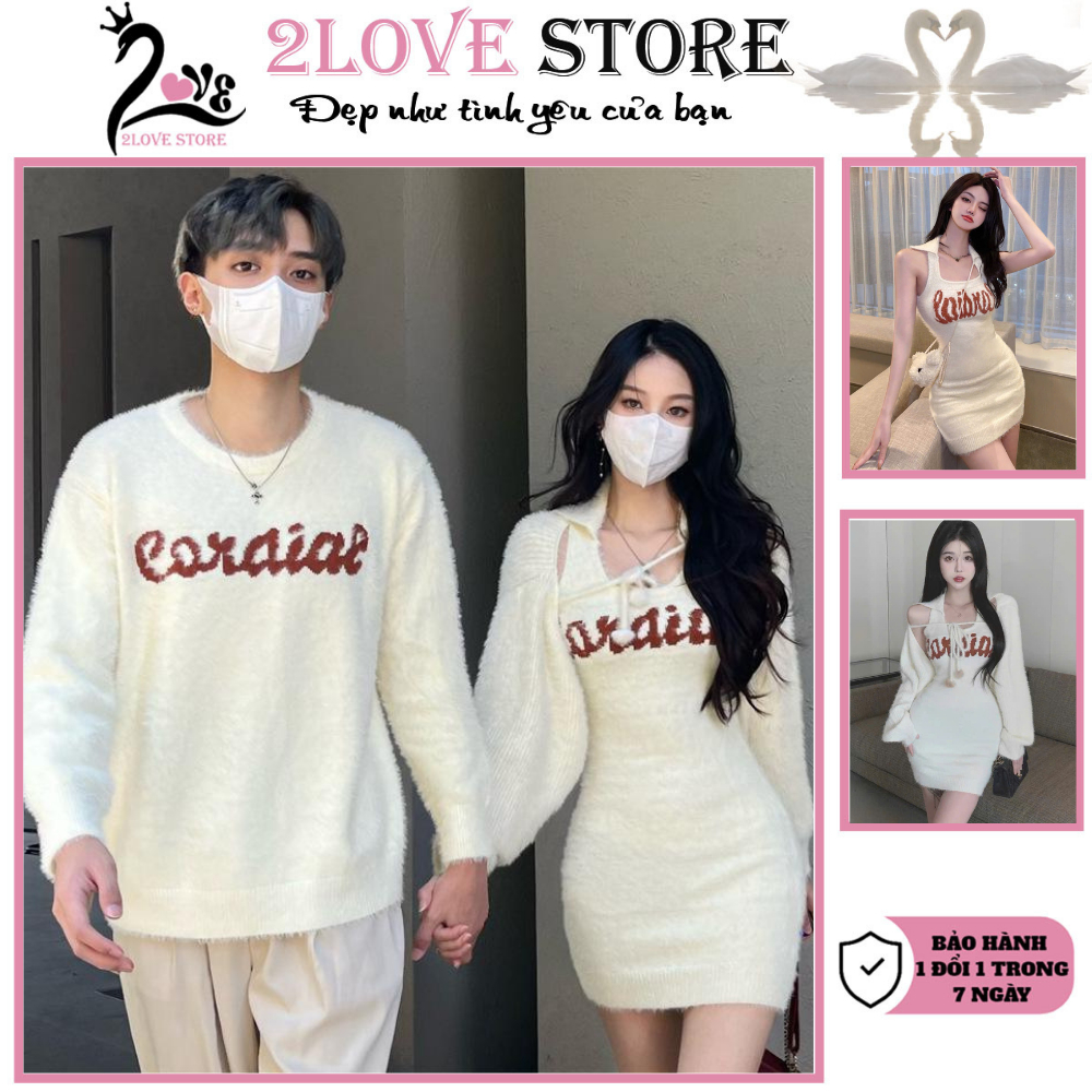 Đồ đôi nam nữ , bộ đồ couple 2Love váy len nữ và áo len nam dài tay thu ...