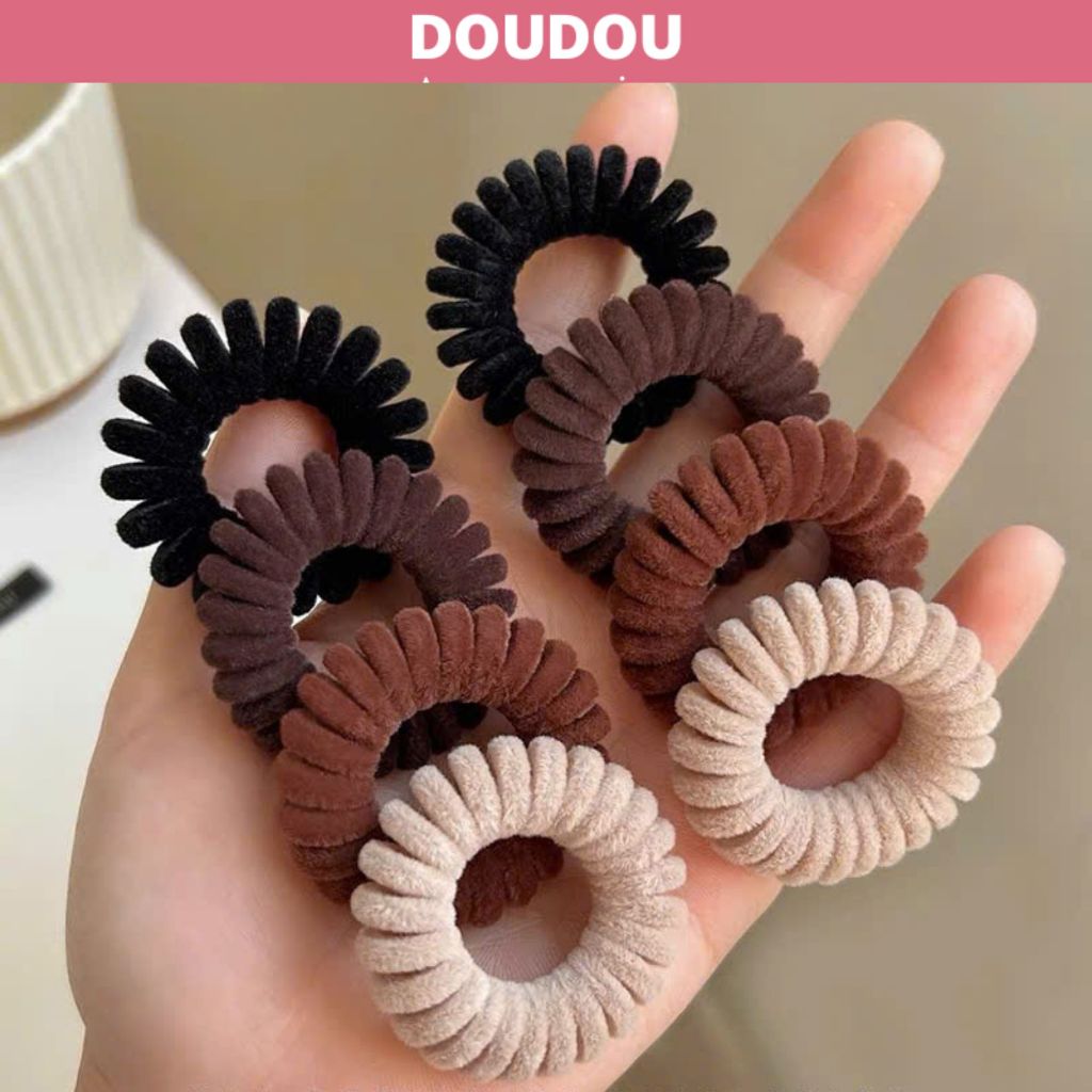 Set 5 Dây cột tóc lò xo nhung Doudou Dây buộc tóc Chun buộc tóc Thun cột tóc xoắn ốc Hàn Quốc PJ018