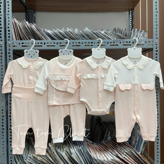 La Pomme set sơ sinh dệt vân chìm màu hồng thu đông NB-3m