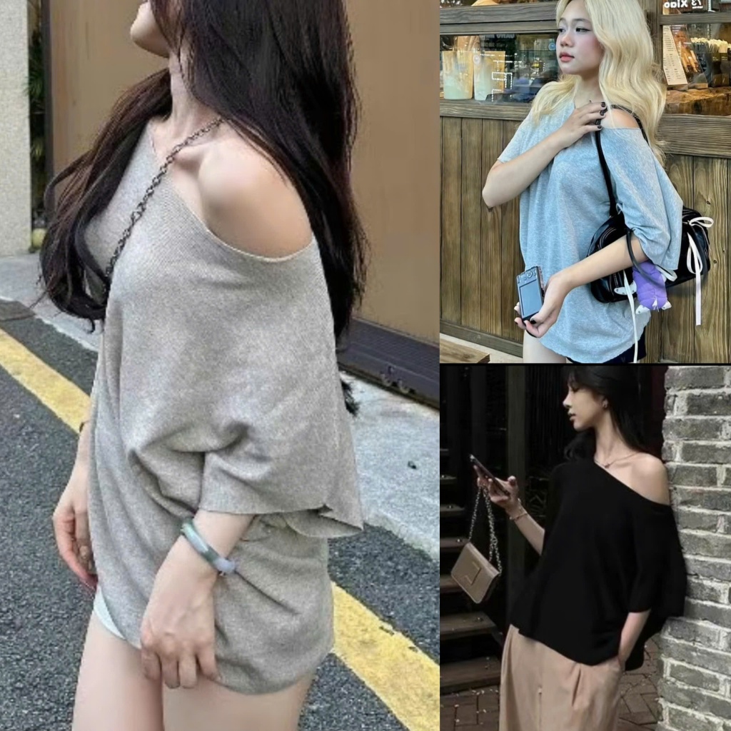 Áo Thun Lệch Vai Phối Màu Unisex Nam Nữ Form Rộng Ulzzang | BigBuy360 - bigbuy360.vn