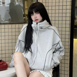 Tarbo.Club - Hoodie Zip Thêu -  Áo Khoác Nỉ Khoá Kéo Cổ Cao  Form Boxy Thời Trang Nam Nữ Unisex