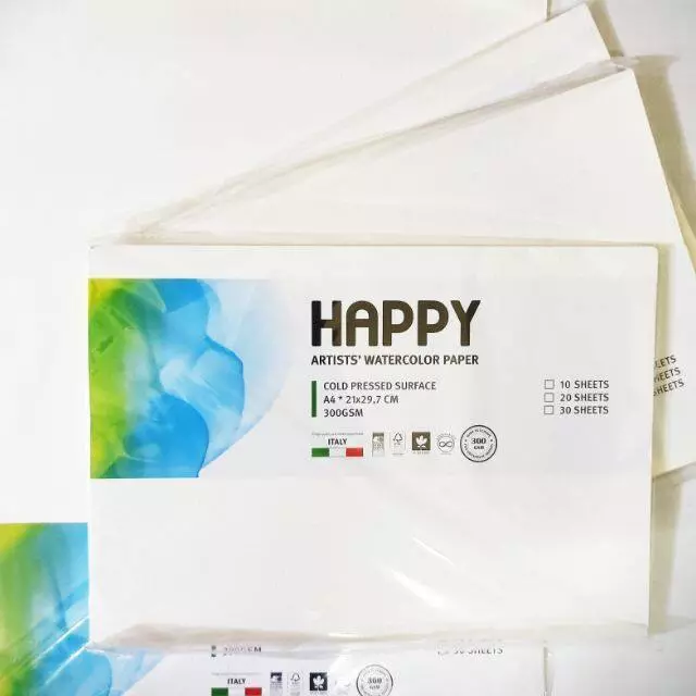 [Hỏa tốc HCM] Giấy Vẽ Màu Nước, bột, gouache, acrylic HAPPY vân Cold 300gsm & Sổ Lò xo 250gsm SALE