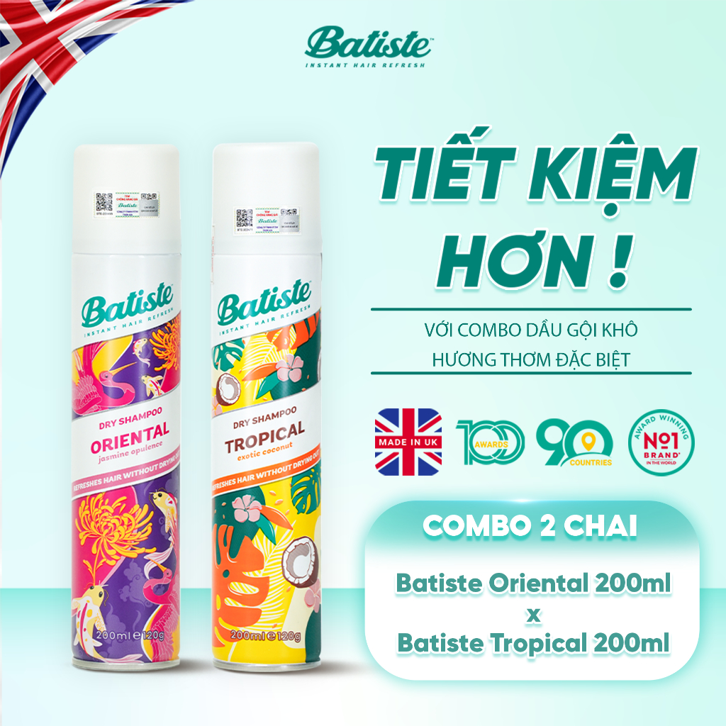 Ảnh 2 Chai Dầu Gội Khô Batiste 200ML Tặng 1 Lược Chải Làm Phồng Tóc (Oriental & Tropical 200ml) 1