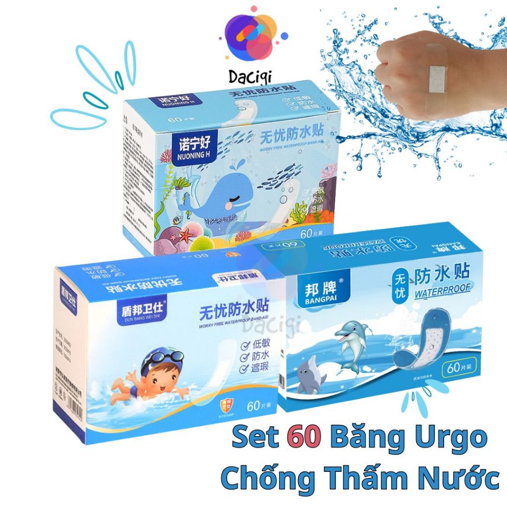 Hộp 60 miếng băng urgo chống thấm nước tiện dụng - Băng ego chống nước khi bơi lội và đi tắm