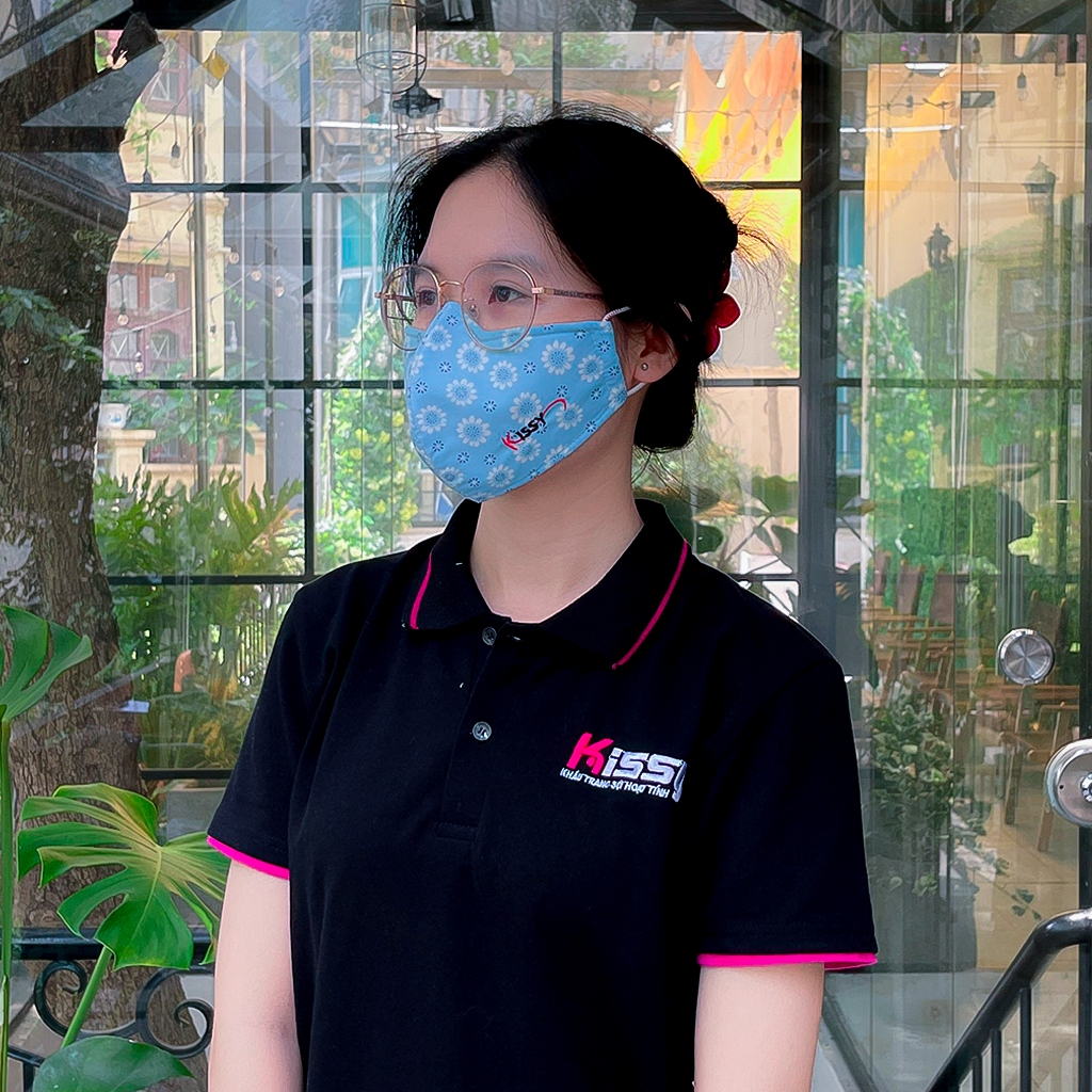 Ảnh Khẩu Trang Vải Kissy Nữ Size M Hoa Đào Vải Cotton Sợi Hoạt Tính Chống Tia UV Ngăn Bụi Mịn PM 2.5 M0-0010 3