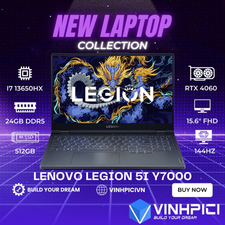 Laptop Lenovo Legion 5i Y7000 2024 (i7-13650HX/ RTX 4060/ Ram 24GB/ SSD 512GB/ 15.6" FHD 144Hz)