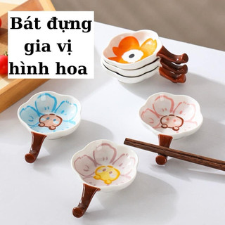 Chén bát sứ gia vị họa tiết hoa văn nhật bản,bát gia vị nước chấm gác đũa men sứ