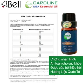 Tinh dầu thiên nhiên Caroline 10ml | Hương Cam Mỹ | Có kiểm nghiệm COA | Nhập khẩu Mỹ