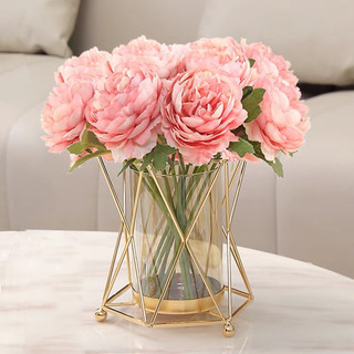 (set bó hoa và bình CẮM ĐƯỢC NƯỚC)Lọ hoa thuỷ tinh khung lồng đèn thép , bình hoa trang trí phòng khách, lọ hoa