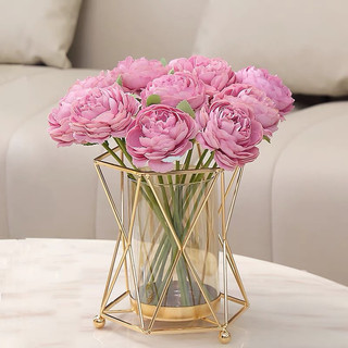 (set bó hoa và bình CẮM ĐƯỢC NƯỚC)Lọ hoa thuỷ tinh khung lồng đèn thép , bình hoa trang trí phòng khách, lọ hoa
