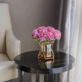 (set bó hoa và bình CẮM ĐƯỢC NƯỚC)Lọ hoa thuỷ tinh khung lồng đèn thép , bình hoa trang trí phòng khách, lọ hoa