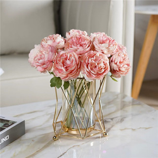 (set bó hoa và bình CẮM ĐƯỢC NƯỚC)Lọ hoa thuỷ tinh khung lồng đèn thép , bình hoa trang trí phòng khách, lọ hoa