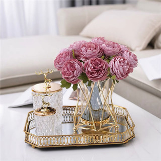 (set bó hoa và bình CẮM ĐƯỢC NƯỚC)Lọ hoa thuỷ tinh khung lồng đèn thép , bình hoa trang trí phòng khách, lọ hoa