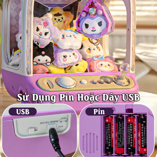 Máy Gắp Thú Mini Kuromi Cho Bé - Kích Thước Lớn Có Nhạc Và Đèn Kèm Xu Đếm Thời Gian, Có Sẵn Nhiều Thú Bông Cho Trẻ Em