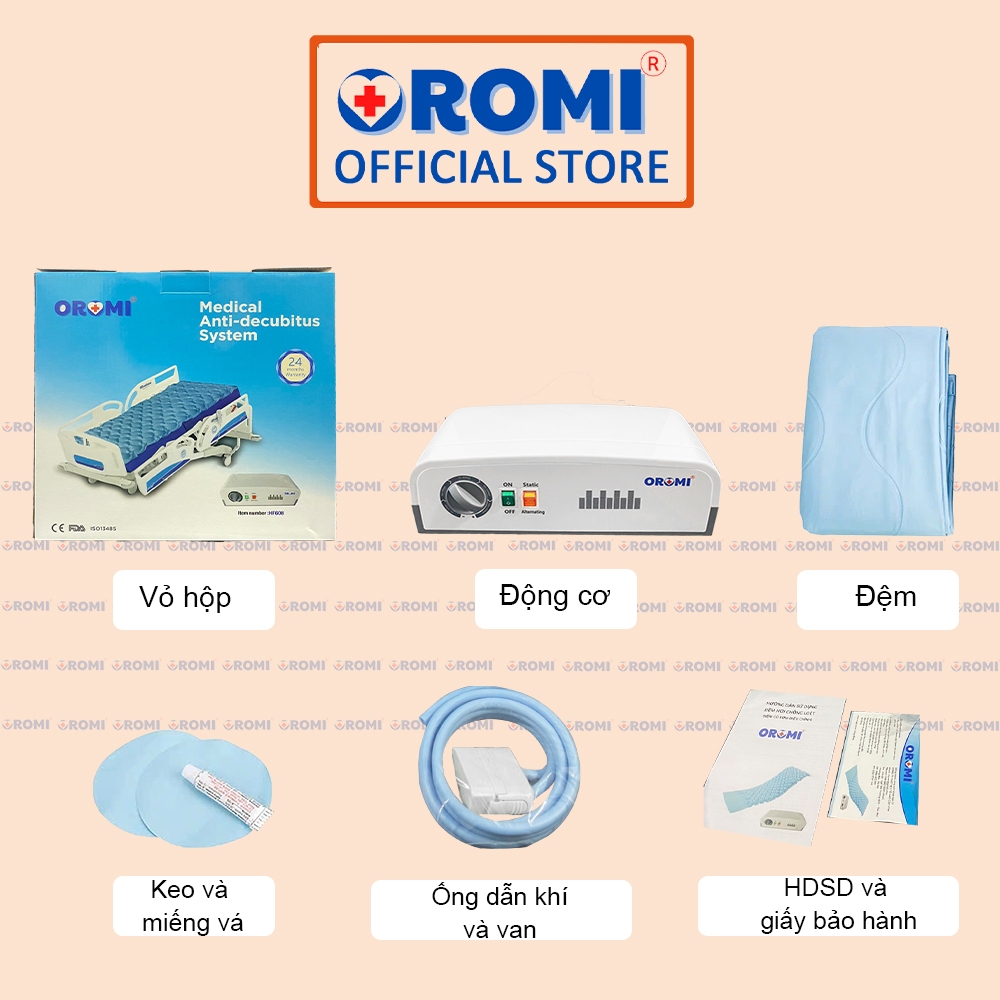 Đệm hơi chống loét OROMI HF608 - Nệm chống hăm, hoại tử 2 chế độ (Có van ngắt luân chuyển)