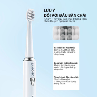 (BH 1 đổi 1) Combo Bàn chải điện Samono SW-ET01, 5 chế độ đánh răng cho người lớn và trẻ em, đầu bàn chải mềm mại