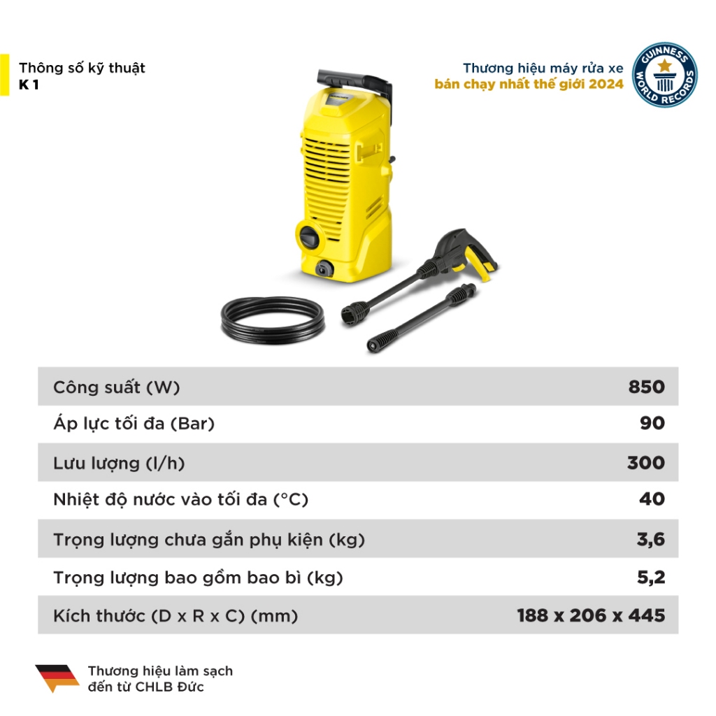 Ảnh Máy phun rửa áp lực cao Karcher K 1 - Công suất 850W, áp lực tối đa 90 bar - Làm sạch, vệ sinh xe máy, ban công 3