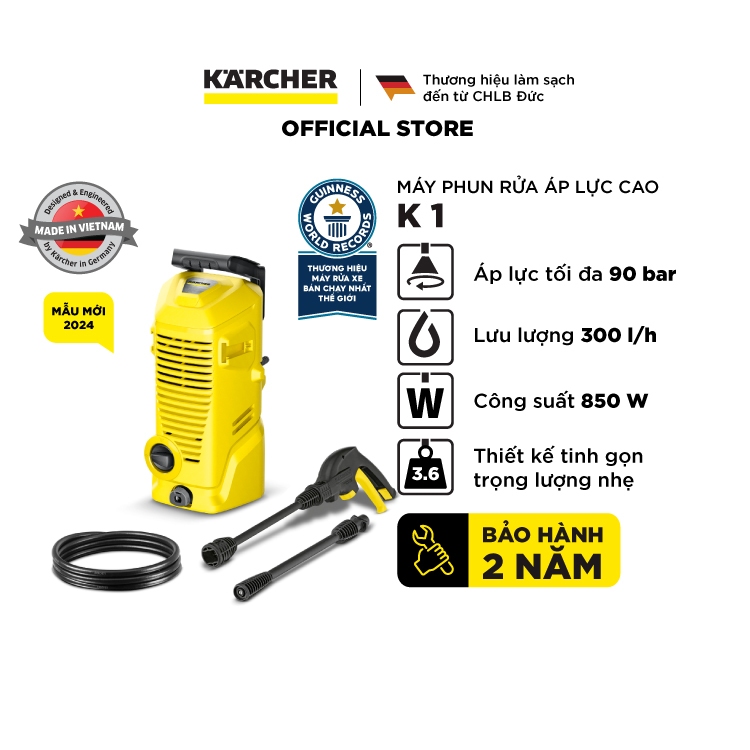 Ảnh Máy phun rửa áp lực cao Karcher K 1 - Công suất 850W, áp lực tối đa 90 bar - Làm sạch, vệ sinh xe máy, ban công 1