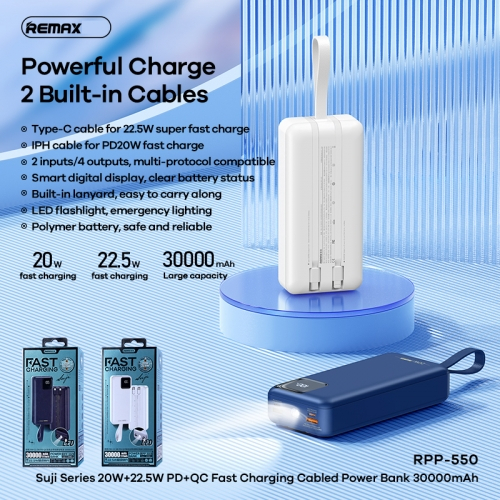 Pin Sạc dự phòng sạc nhanh kèm cáp sạc Remax RPP-550 30000mAh QC3.0+PD ...