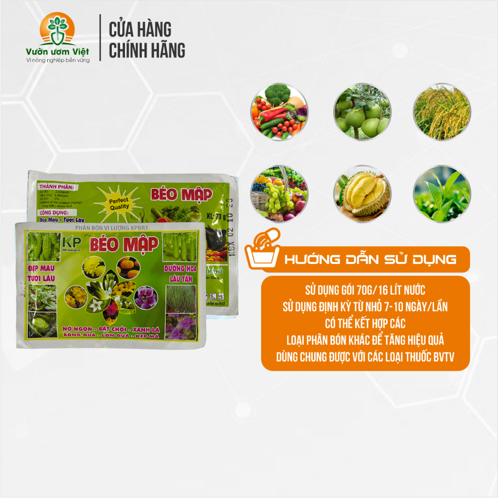Phân bón lá Béo Mập kích mập thân, mập chòi non, cơi đọt mạnh mẽ, nở ngang tức thì, xanh mướt - 50gr