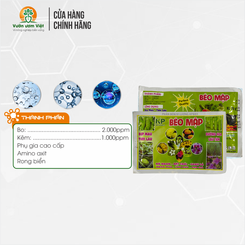 Phân bón lá Béo Mập kích mập thân, mập chòi non, cơi đọt mạnh mẽ, nở ngang tức thì, xanh mướt - 50gr