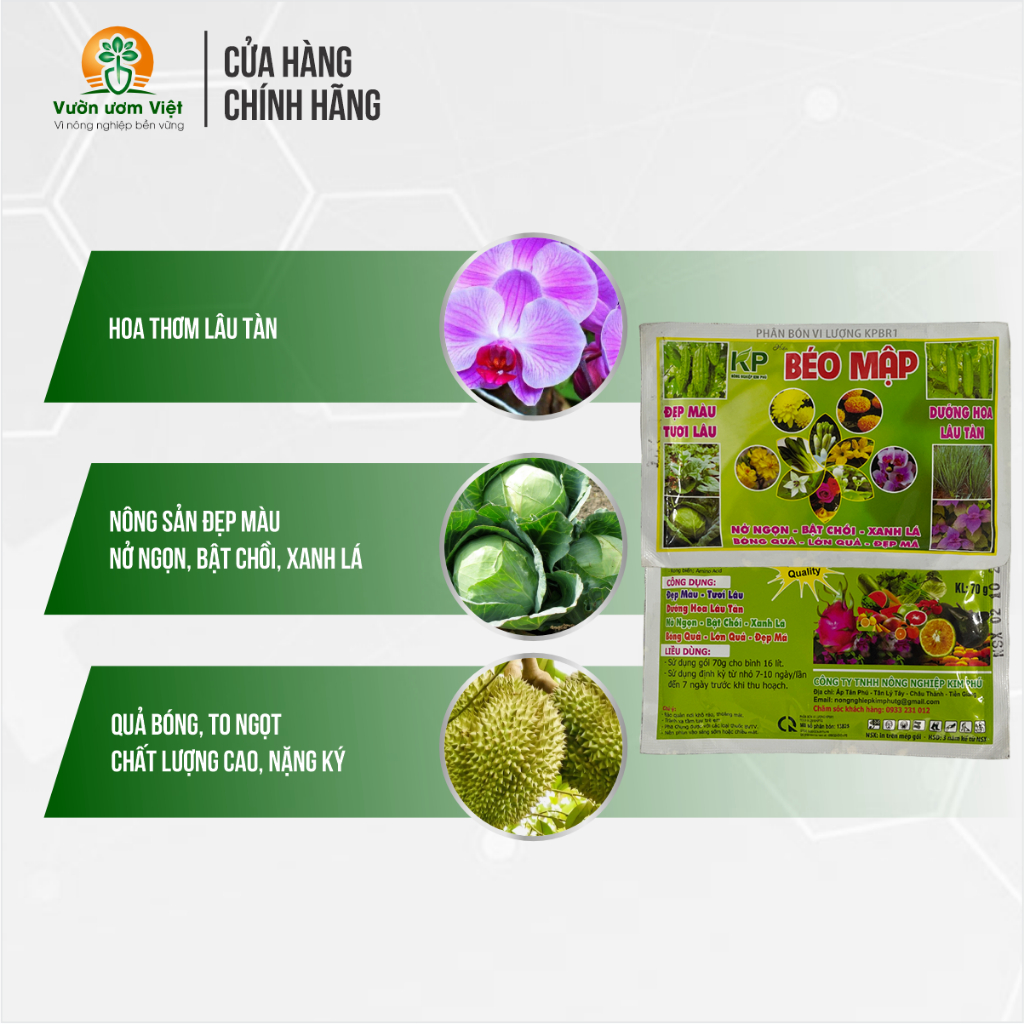 Phân bón lá Béo Mập kích mập thân, mập chòi non, cơi đọt mạnh mẽ, nở ngang tức thì, xanh mướt - 50gr