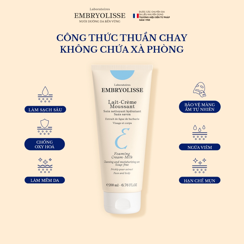 Ảnh Combo Chăm Da Siêu Tối Giản Unisex Embryolisse Sữa Rửa Mặt 200ml và Kem Dưỡng Ẩm 30ml 4