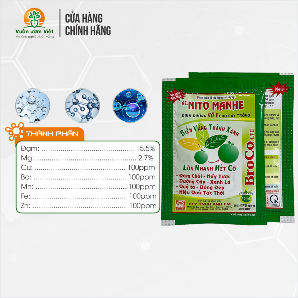 Phân bón AE Nitro Manhe bổ sung dinh dưỡng, trị tận gốc vàng lá, nuôi dưỡng cây trồng ổn định