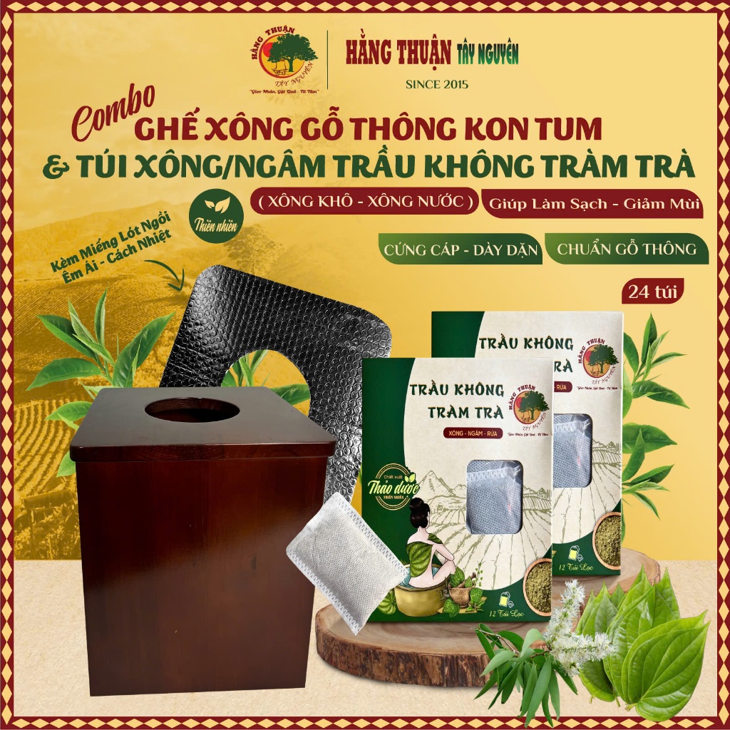 Combo Ghế Gỗ Thông Và Túi Xông Phụ Khoa Hằng Thuận Tây Nguyên, Ở Cữ Sau Sinh, Xông Hơ Phụ Khoa