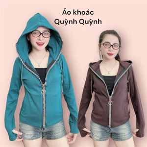 QUỲNH QUỲNH - [ Mới ] Áo khoác nữ dáng ôm, 2 kiểu khoá kéo to và nhỏ, Vải gân mềm mát, Dày dặn chống nắng - GO1
