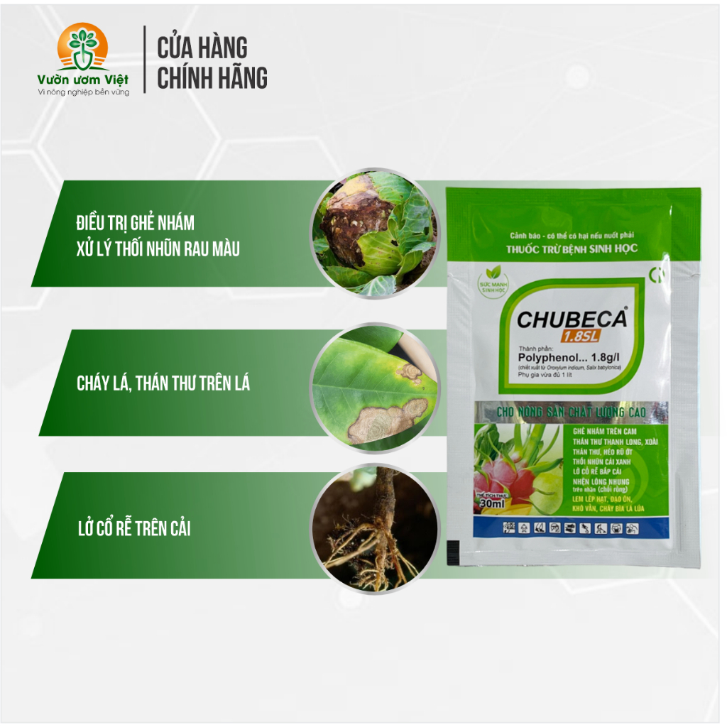 Thuốc trừ bệnh Chubeca 1.8SL tiêu diệt nấm bệnh, thán thư, ghẻ nhám, cháy lá, lở cổ rễ - 30ml