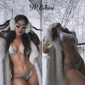 Bikini 2 mảnh tam giác ánh bạc sáng nhũ hot (che tên)
