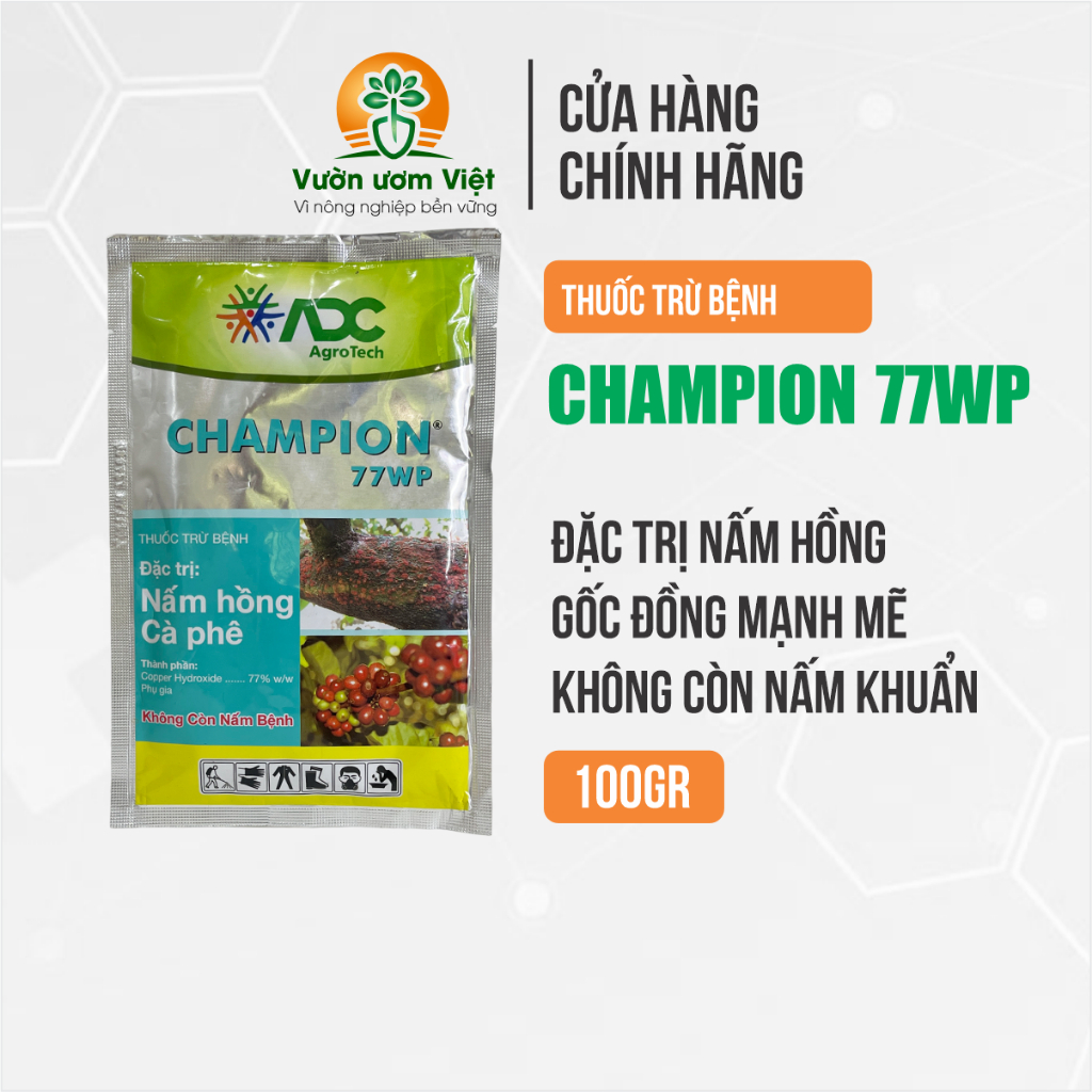 Thuốc trừ bệnh nấm hồng Champion 77WP - sản phẩm đặc trị chính hãng ADC - 100gr