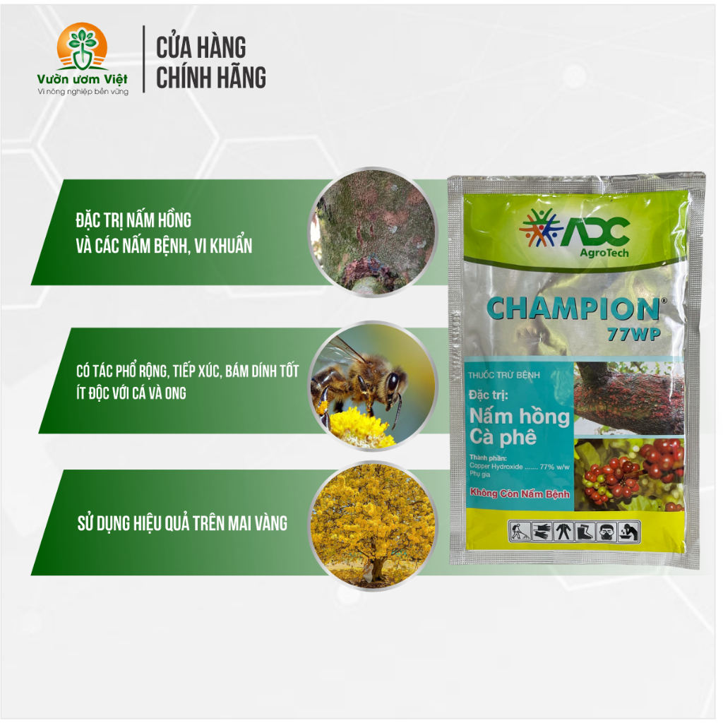 Thuốc trừ bệnh nấm hồng Champion 77WP - sản phẩm đặc trị chính hãng ADC - 100gr